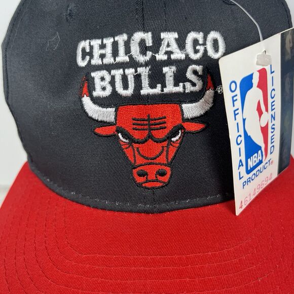 VINTAGE CHICAGO BULLS SNAPBACK HAT CAP ADULT BLACK/RED NWT 90'S NOS JORDAN - Picture 6 of 13